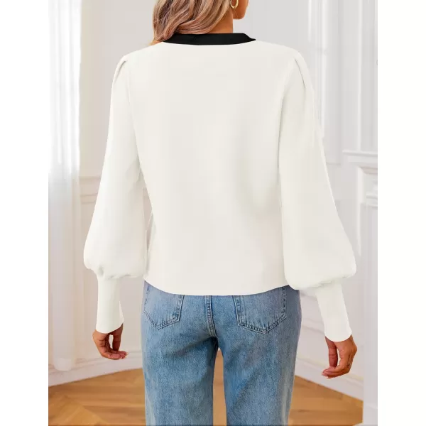 imageZESICA Womens Fall Winter Cardigan Sweaters Long Lantern Sleeve Open Front Button Down Comfy Knitted Outerwear CoatWhite