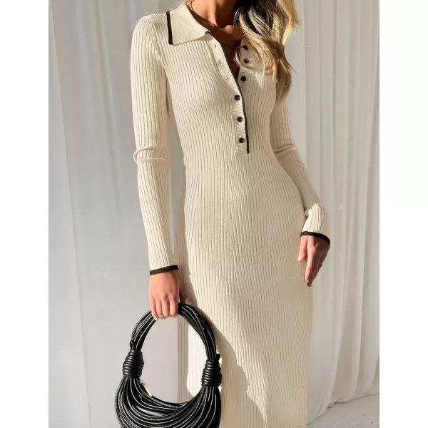 imageZESICA Womens Long Sleeve Sweater Dress 2024 Fall V Neck Ribbed Knit Casual Formal Cocktail Bodycon Maxi DressesApricot