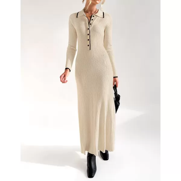 imageZESICA Womens Long Sleeve Sweater Dress 2024 Fall V Neck Ribbed Knit Casual Formal Cocktail Bodycon Maxi DressesApricot