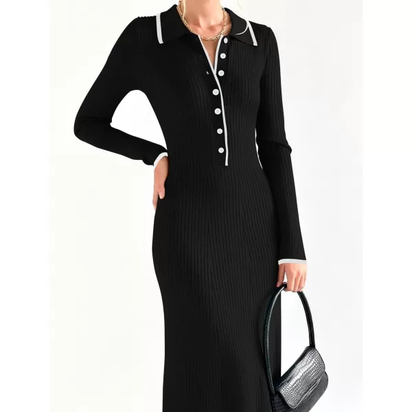 imageZESICA Womens Long Sleeve Sweater Dress 2024 Fall V Neck Ribbed Knit Casual Formal Cocktail Bodycon Maxi DressesBlack