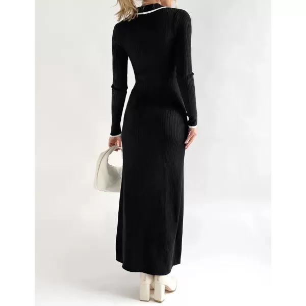 imageZESICA Womens Long Sleeve Sweater Dress 2024 Fall V Neck Ribbed Knit Casual Formal Cocktail Bodycon Maxi DressesBlack