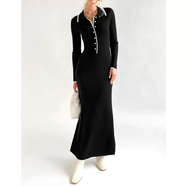 imageZESICA Womens Long Sleeve Sweater Dress 2024 Fall V Neck Ribbed Knit Casual Formal Cocktail Bodycon Maxi DressesBlack