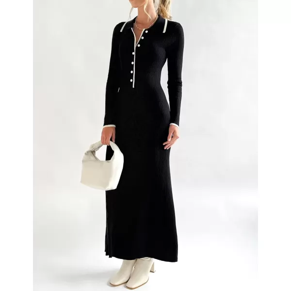 imageZESICA Womens Long Sleeve Sweater Dress 2024 Fall V Neck Ribbed Knit Casual Formal Cocktail Bodycon Maxi DressesBlack