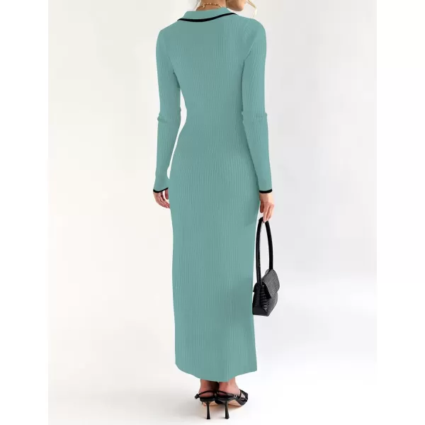 imageZESICA Womens Long Sleeve Sweater Dress 2024 Fall V Neck Ribbed Knit Casual Formal Cocktail Bodycon Maxi DressesLight Green