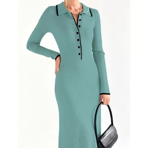 imageZESICA Womens Long Sleeve Sweater Dress 2024 Fall V Neck Ribbed Knit Casual Formal Cocktail Bodycon Maxi DressesLight Green