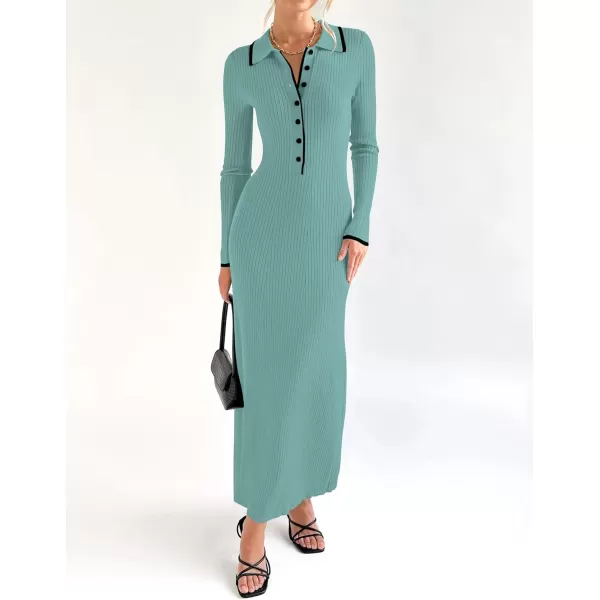 imageZESICA Womens Long Sleeve Sweater Dress 2024 Fall V Neck Ribbed Knit Casual Formal Cocktail Bodycon Maxi DressesLight Green