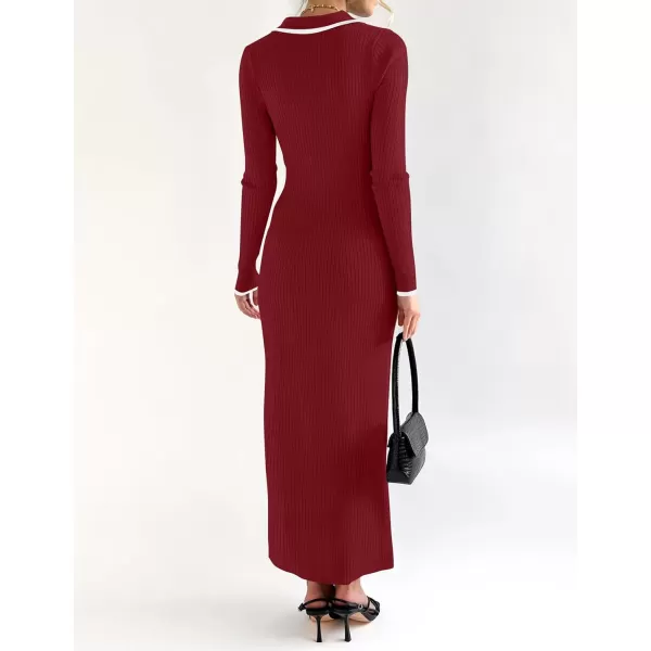 imageZESICA Womens Long Sleeve Sweater Dress 2024 Fall V Neck Ribbed Knit Casual Formal Cocktail Bodycon Maxi DressesRed