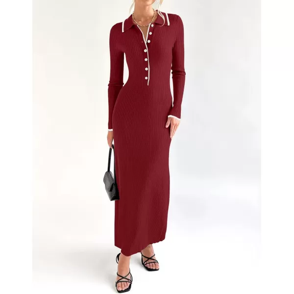 imageZESICA Womens Long Sleeve Sweater Dress 2024 Fall V Neck Ribbed Knit Casual Formal Cocktail Bodycon Maxi DressesRed