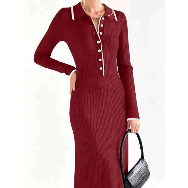 imageZESICA Womens Long Sleeve Sweater Dress 2024 Fall V Neck Ribbed Knit Casual Formal Cocktail Bodycon Maxi DressesRed