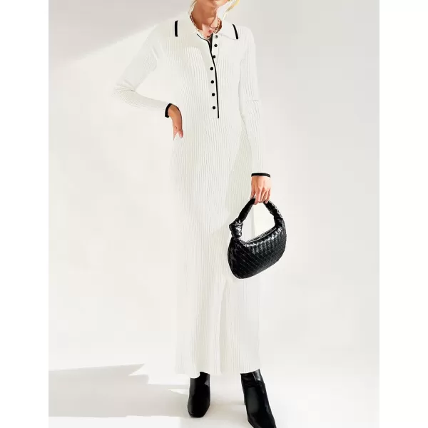 imageZESICA Womens Long Sleeve Sweater Dress 2024 Fall V Neck Ribbed Knit Casual Formal Cocktail Bodycon Maxi DressesWhite