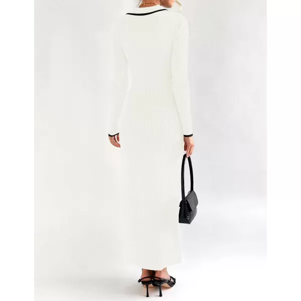 imageZESICA Womens Long Sleeve Sweater Dress 2024 Fall V Neck Ribbed Knit Casual Formal Cocktail Bodycon Maxi DressesWhite