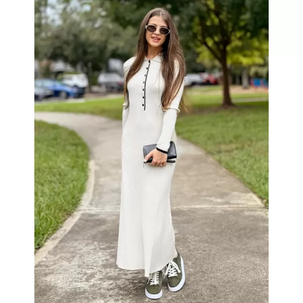 imageZESICA Womens Long Sleeve Sweater Dress 2024 Fall V Neck Ribbed Knit Casual Formal Cocktail Bodycon Maxi DressesWhite