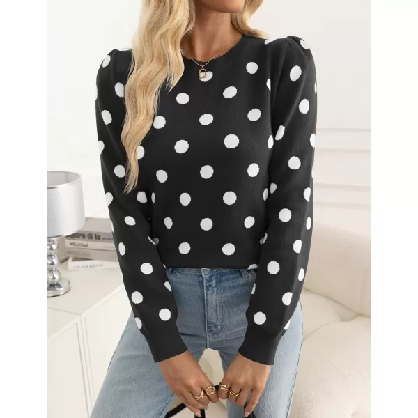 imageZESICA Womens Long Sleeve Sweaters 2024 Fall Crewneck Polka Dots Ribbed Knit Casual Soft Pullover Sweater TopsBlack