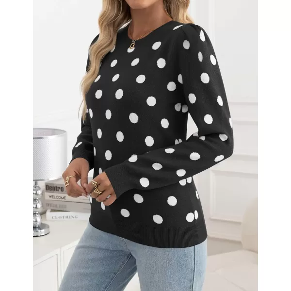 imageZESICA Womens Long Sleeve Sweaters 2024 Fall Crewneck Polka Dots Ribbed Knit Casual Soft Pullover Sweater TopsBlack