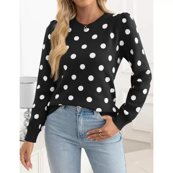 imageZESICA Womens Long Sleeve Sweaters 2024 Fall Crewneck Polka Dots Ribbed Knit Casual Soft Pullover Sweater TopsBlack