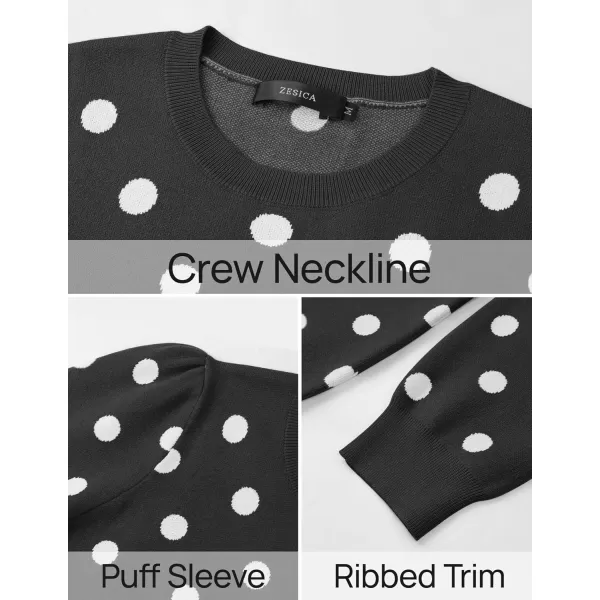 imageZESICA Womens Long Sleeve Sweaters 2024 Fall Crewneck Polka Dots Ribbed Knit Casual Soft Pullover Sweater TopsBlack
