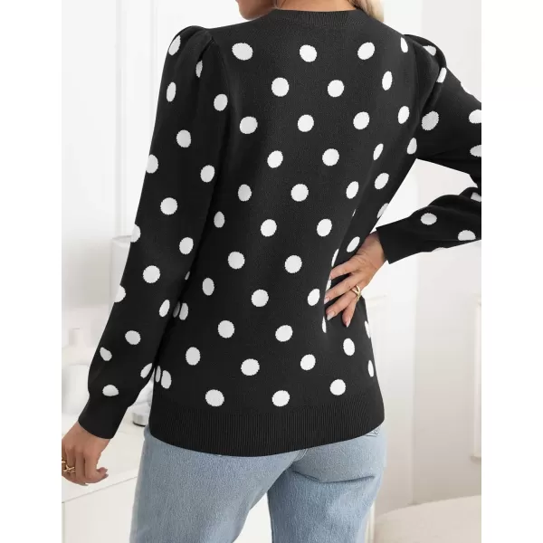 imageZESICA Womens Long Sleeve Sweaters 2024 Fall Crewneck Polka Dots Ribbed Knit Casual Soft Pullover Sweater TopsBlack