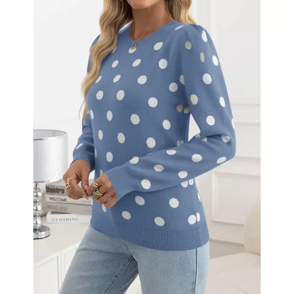 imageZESICA Womens Long Sleeve Sweaters 2024 Fall Crewneck Polka Dots Ribbed Knit Casual Soft Pullover Sweater TopsDusty Blue