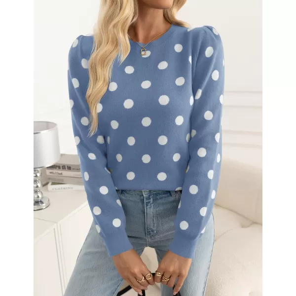 imageZESICA Womens Long Sleeve Sweaters 2024 Fall Crewneck Polka Dots Ribbed Knit Casual Soft Pullover Sweater TopsDusty Blue