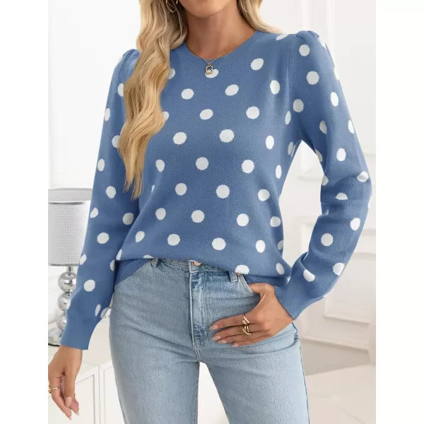 imageZESICA Womens Long Sleeve Sweaters 2024 Fall Crewneck Polka Dots Ribbed Knit Casual Soft Pullover Sweater TopsDusty Blue