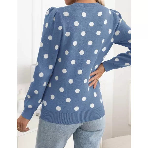 imageZESICA Womens Long Sleeve Sweaters 2024 Fall Crewneck Polka Dots Ribbed Knit Casual Soft Pullover Sweater TopsDusty Blue