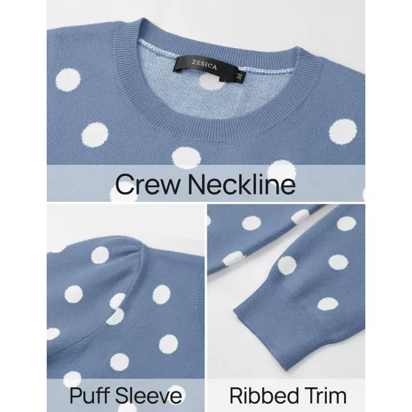 imageZESICA Womens Long Sleeve Sweaters 2024 Fall Crewneck Polka Dots Ribbed Knit Casual Soft Pullover Sweater TopsDusty Blue