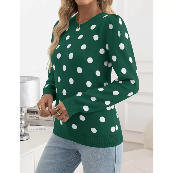 imageZESICA Womens Long Sleeve Sweaters 2024 Fall Crewneck Polka Dots Ribbed Knit Casual Soft Pullover Sweater TopsGreen