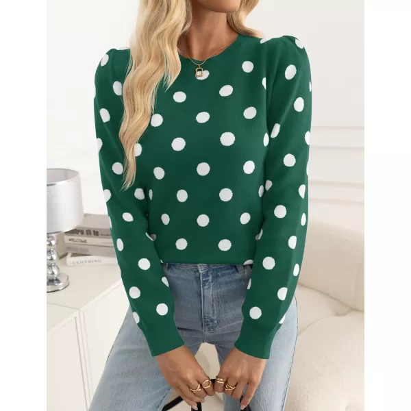 imageZESICA Womens Long Sleeve Sweaters 2024 Fall Crewneck Polka Dots Ribbed Knit Casual Soft Pullover Sweater TopsGreen