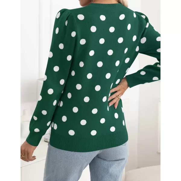 imageZESICA Womens Long Sleeve Sweaters 2024 Fall Crewneck Polka Dots Ribbed Knit Casual Soft Pullover Sweater TopsGreen