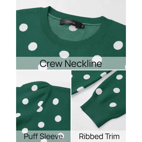 imageZESICA Womens Long Sleeve Sweaters 2024 Fall Crewneck Polka Dots Ribbed Knit Casual Soft Pullover Sweater TopsGreen