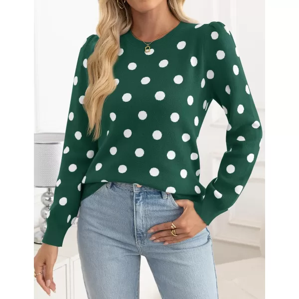 imageZESICA Womens Long Sleeve Sweaters 2024 Fall Crewneck Polka Dots Ribbed Knit Casual Soft Pullover Sweater TopsGreen