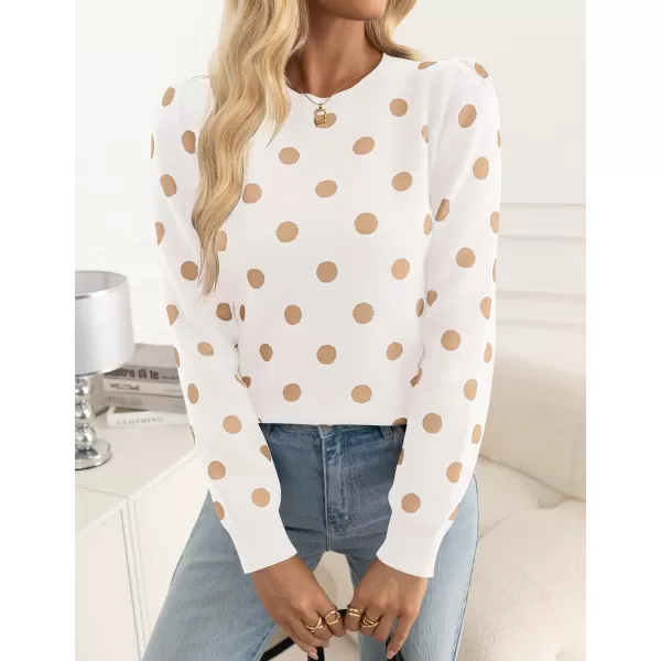 imageZESICA Womens Long Sleeve Sweaters 2024 Fall Crewneck Polka Dots Ribbed Knit Casual Soft Pullover Sweater TopsIvory