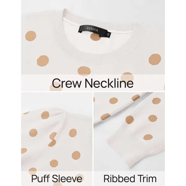 imageZESICA Womens Long Sleeve Sweaters 2024 Fall Crewneck Polka Dots Ribbed Knit Casual Soft Pullover Sweater TopsIvory