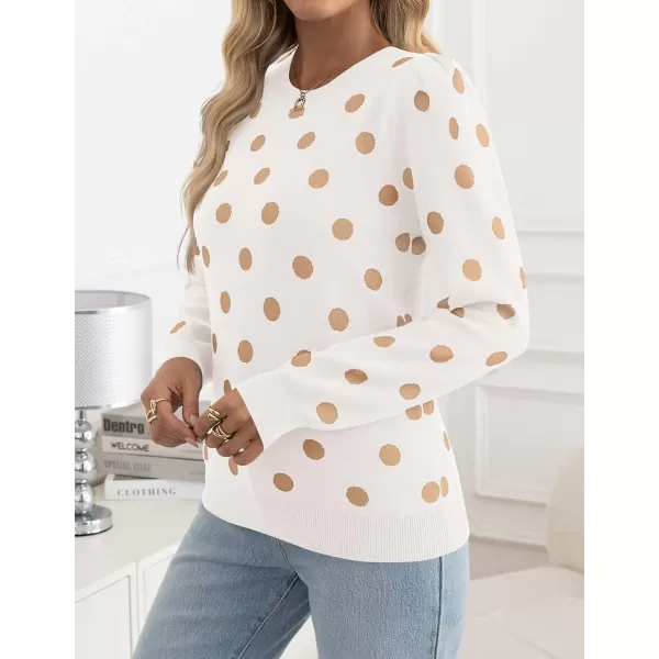 imageZESICA Womens Long Sleeve Sweaters 2024 Fall Crewneck Polka Dots Ribbed Knit Casual Soft Pullover Sweater TopsIvory