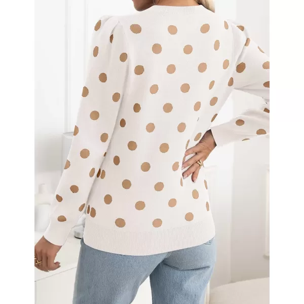 imageZESICA Womens Long Sleeve Sweaters 2024 Fall Crewneck Polka Dots Ribbed Knit Casual Soft Pullover Sweater TopsIvory