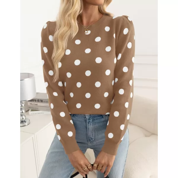 imageZESICA Womens Long Sleeve Sweaters 2024 Fall Crewneck Polka Dots Ribbed Knit Casual Soft Pullover Sweater TopsKhaki