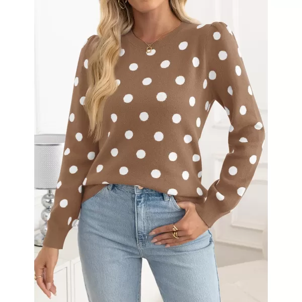 imageZESICA Womens Long Sleeve Sweaters 2024 Fall Crewneck Polka Dots Ribbed Knit Casual Soft Pullover Sweater TopsKhaki