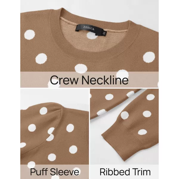 imageZESICA Womens Long Sleeve Sweaters 2024 Fall Crewneck Polka Dots Ribbed Knit Casual Soft Pullover Sweater TopsKhaki