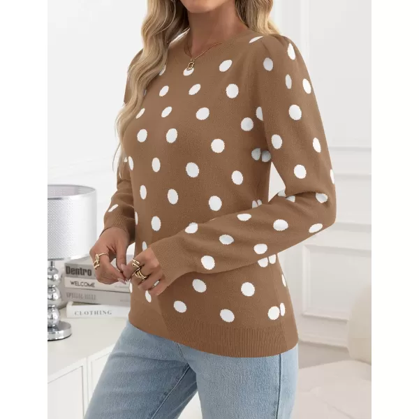 imageZESICA Womens Long Sleeve Sweaters 2024 Fall Crewneck Polka Dots Ribbed Knit Casual Soft Pullover Sweater TopsKhaki