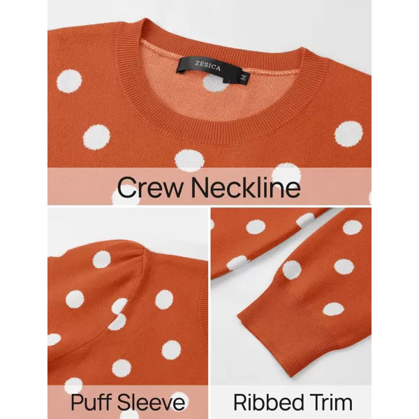 imageZESICA Womens Long Sleeve Sweaters 2024 Fall Crewneck Polka Dots Ribbed Knit Casual Soft Pullover Sweater TopsOrange