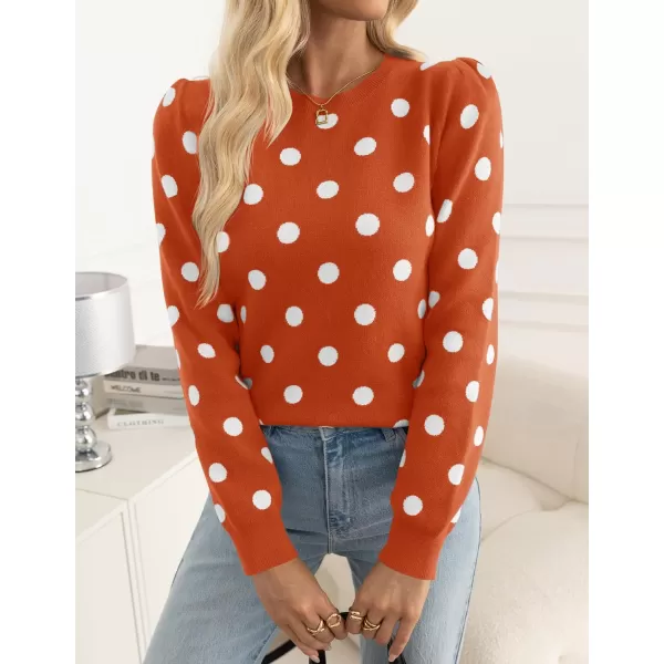 imageZESICA Womens Long Sleeve Sweaters 2024 Fall Crewneck Polka Dots Ribbed Knit Casual Soft Pullover Sweater TopsOrange