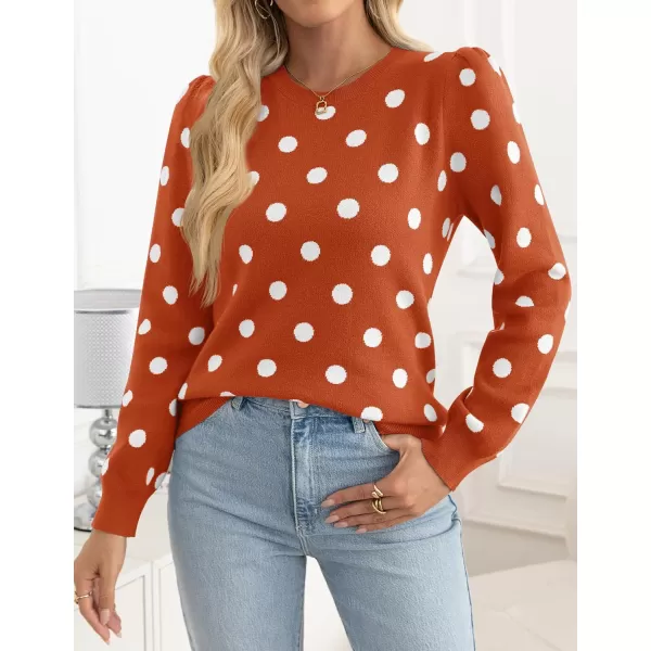 imageZESICA Womens Long Sleeve Sweaters 2024 Fall Crewneck Polka Dots Ribbed Knit Casual Soft Pullover Sweater TopsOrange