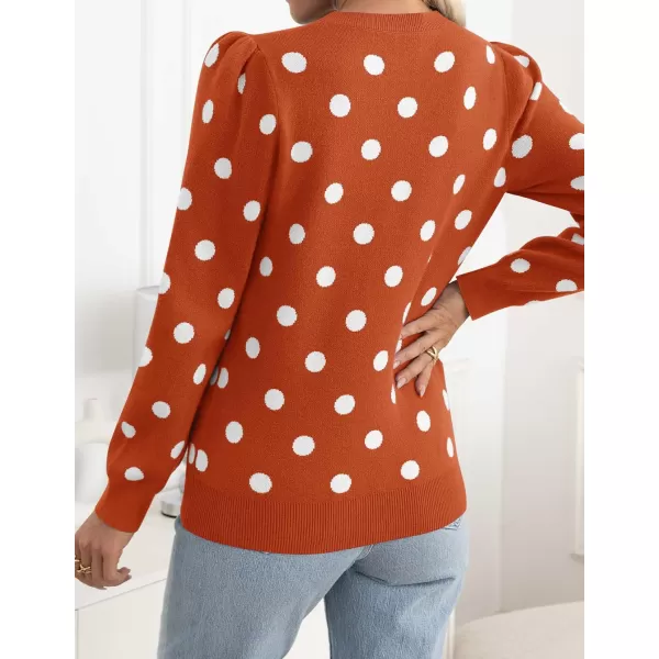 imageZESICA Womens Long Sleeve Sweaters 2024 Fall Crewneck Polka Dots Ribbed Knit Casual Soft Pullover Sweater TopsOrange
