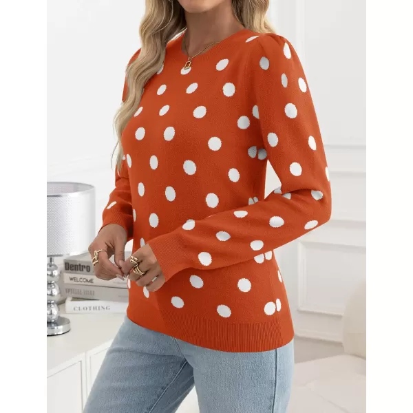 imageZESICA Womens Long Sleeve Sweaters 2024 Fall Crewneck Polka Dots Ribbed Knit Casual Soft Pullover Sweater TopsOrange