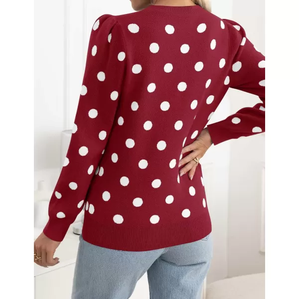 imageZESICA Womens Long Sleeve Sweaters 2024 Fall Crewneck Polka Dots Ribbed Knit Casual Soft Pullover Sweater TopsRed