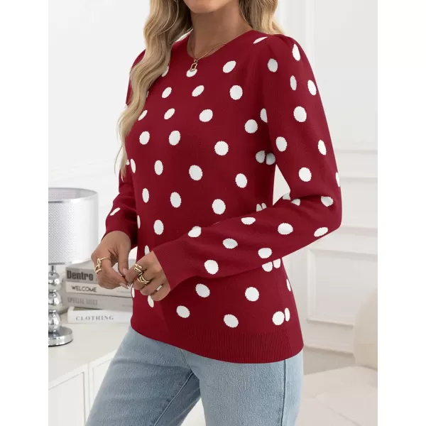 imageZESICA Womens Long Sleeve Sweaters 2024 Fall Crewneck Polka Dots Ribbed Knit Casual Soft Pullover Sweater TopsRed