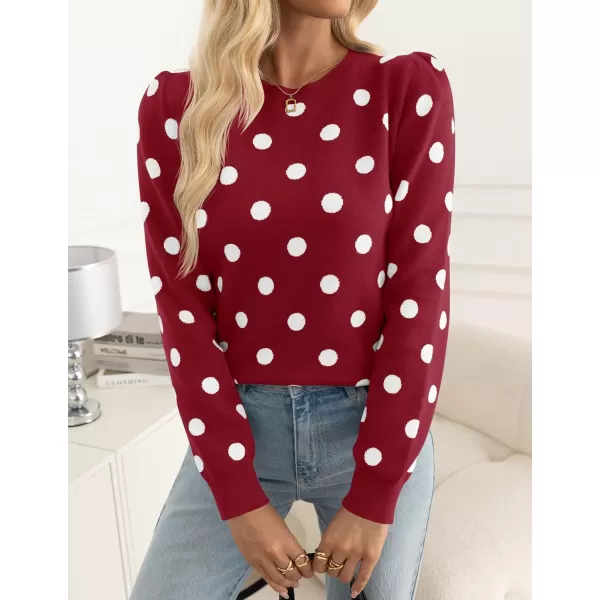 imageZESICA Womens Long Sleeve Sweaters 2024 Fall Crewneck Polka Dots Ribbed Knit Casual Soft Pullover Sweater TopsRed