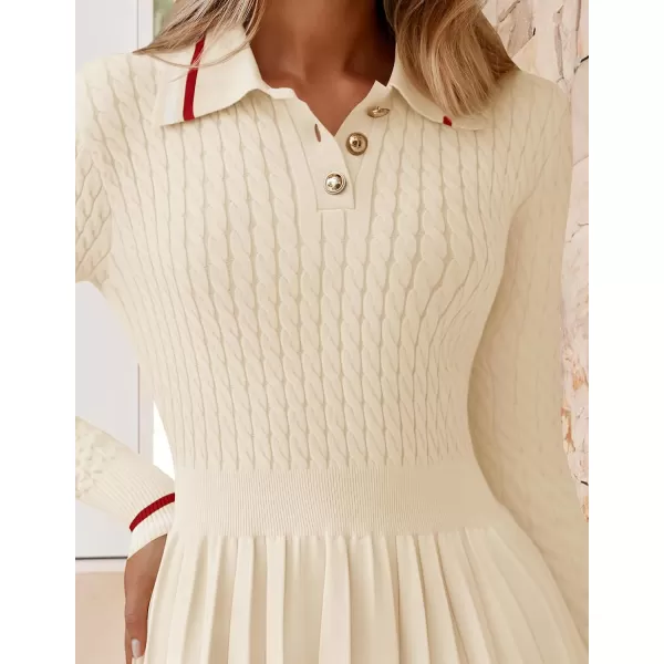 imageZESICA Womens Midi Sweater Dress 2024 Fall Long Sleeve Cable Ribbed Knit A Line Swing Pleated DressesBeige