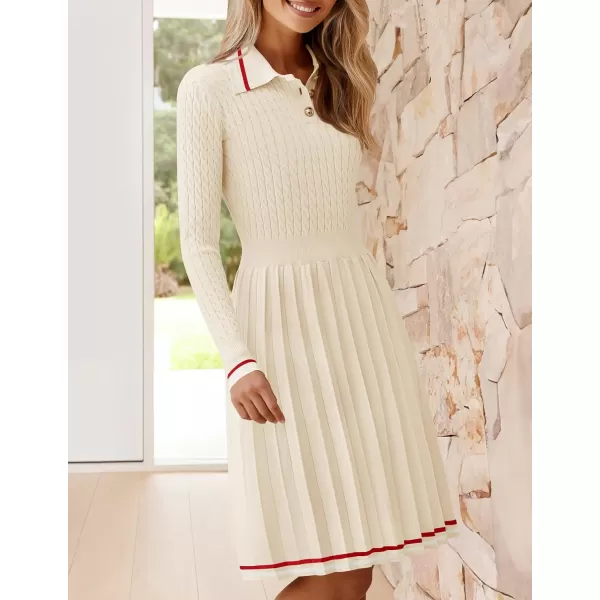imageZESICA Womens Midi Sweater Dress 2024 Fall Long Sleeve Cable Ribbed Knit A Line Swing Pleated DressesBeige