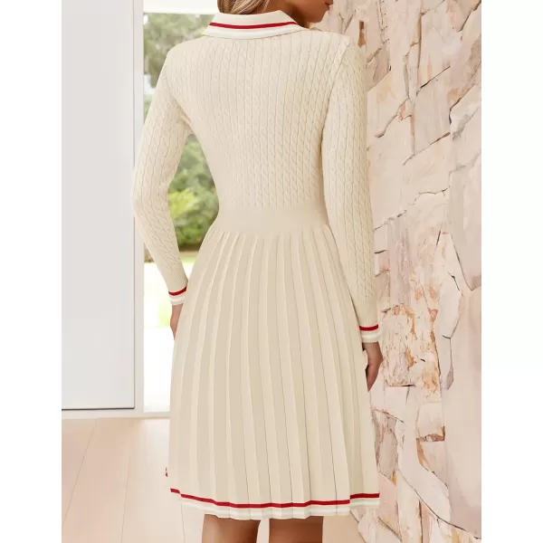 imageZESICA Womens Midi Sweater Dress 2024 Fall Long Sleeve Cable Ribbed Knit A Line Swing Pleated DressesBeige